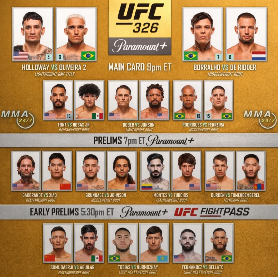 مواعيد نزالات UFC 326 بتوقيت مكة المكرمة والقنوات الناقلة