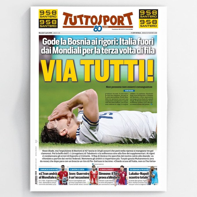 صدمة كروية مدوية.. الصحافة الإيطالية تهاجم الأزوري بعد فشل جديد في بلوغ المونديال